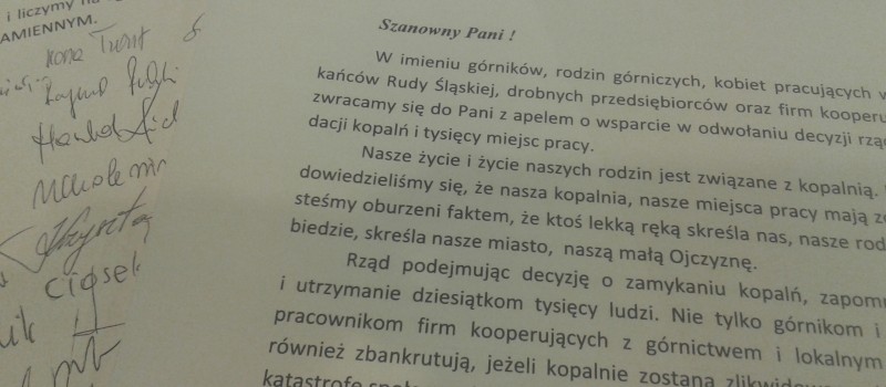 PRACOWNICE KOPALNI POKÓJ APELUJĄ DO POSŁANKI PIETRASZEWSKIEJ